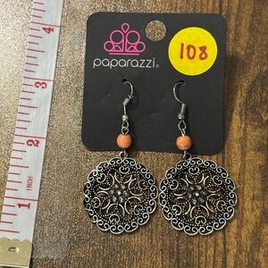 Paparazzi Ornate Silver and Orange Earrings